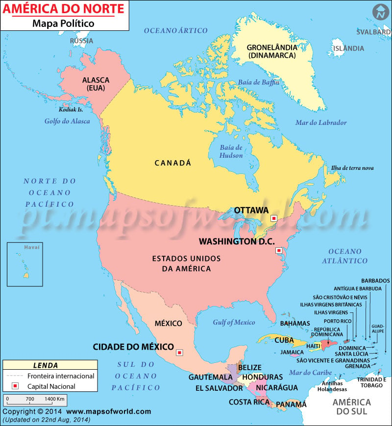 América do Norte Mapa , Mapa da América do Norte