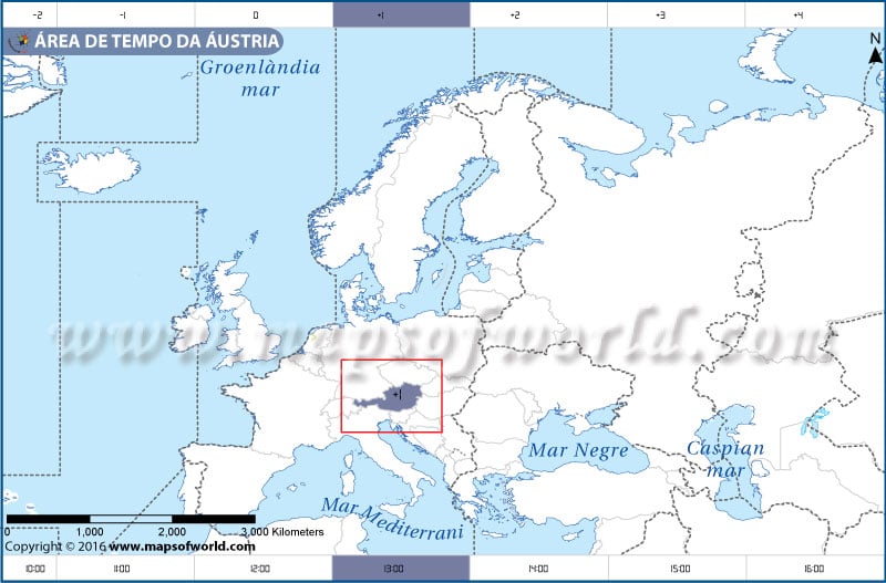 Mapa do fuso horário da Áustria