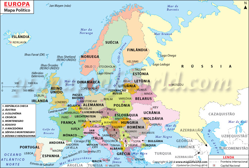 Mapa do norte da europa com fronteiras dos países da escandinávia